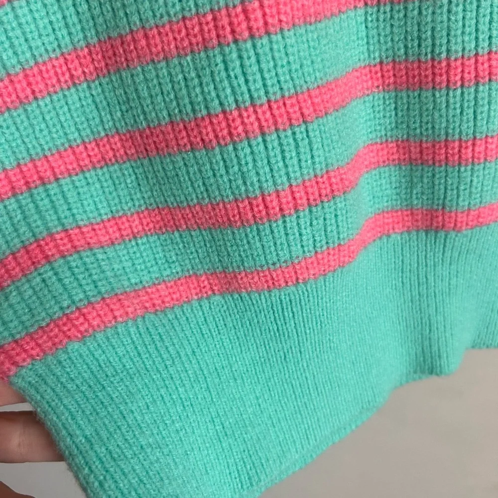 BiBi Women's V-Neck Striped Sweater - Teal and Pink - Picture 6 of 11